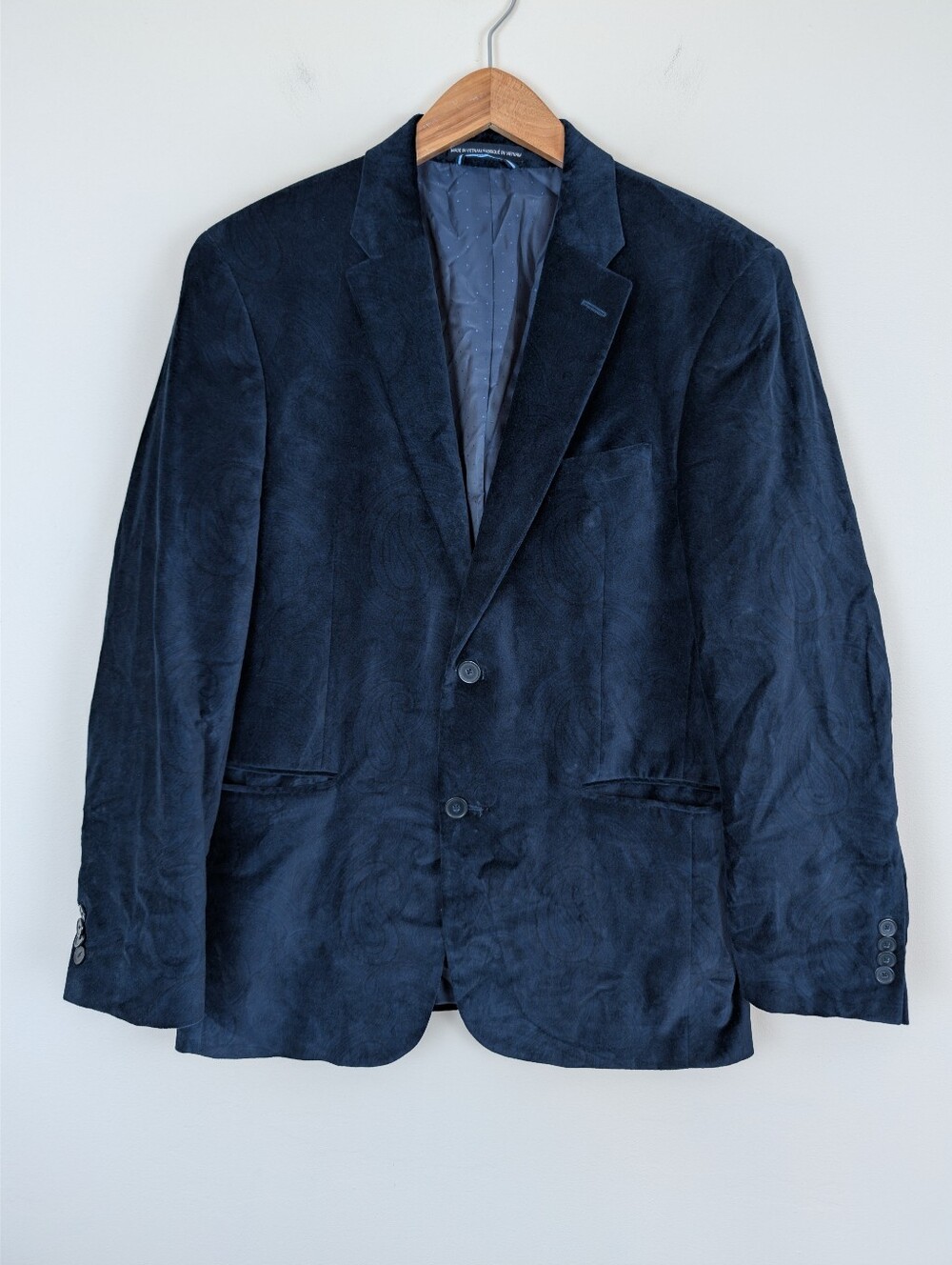 Tommy Hilfiger Navy Blue Velvet Subtle Paisley Print Two Button Lined Blazer